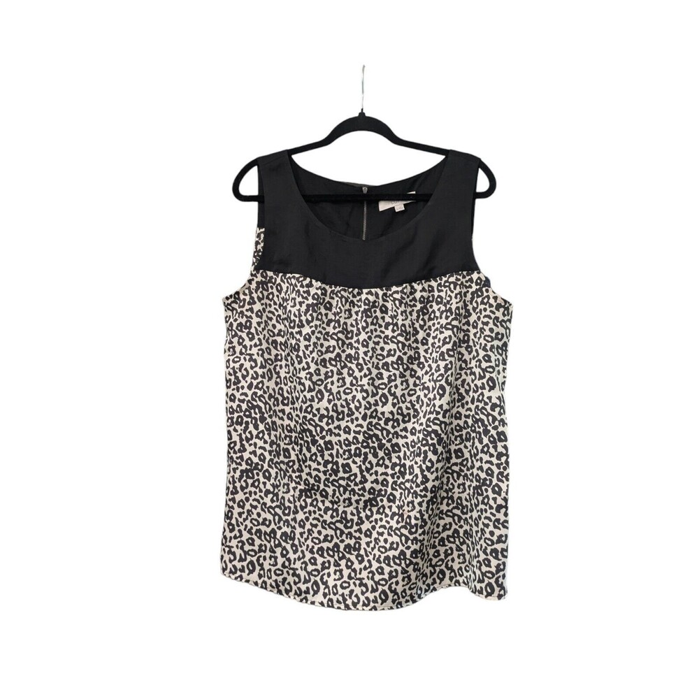 ANN TAYLOR LOFT WOMEN BACK AND CREAM CHEETAH LEOPARD PRINT TOP BLOUSE SIZE XL